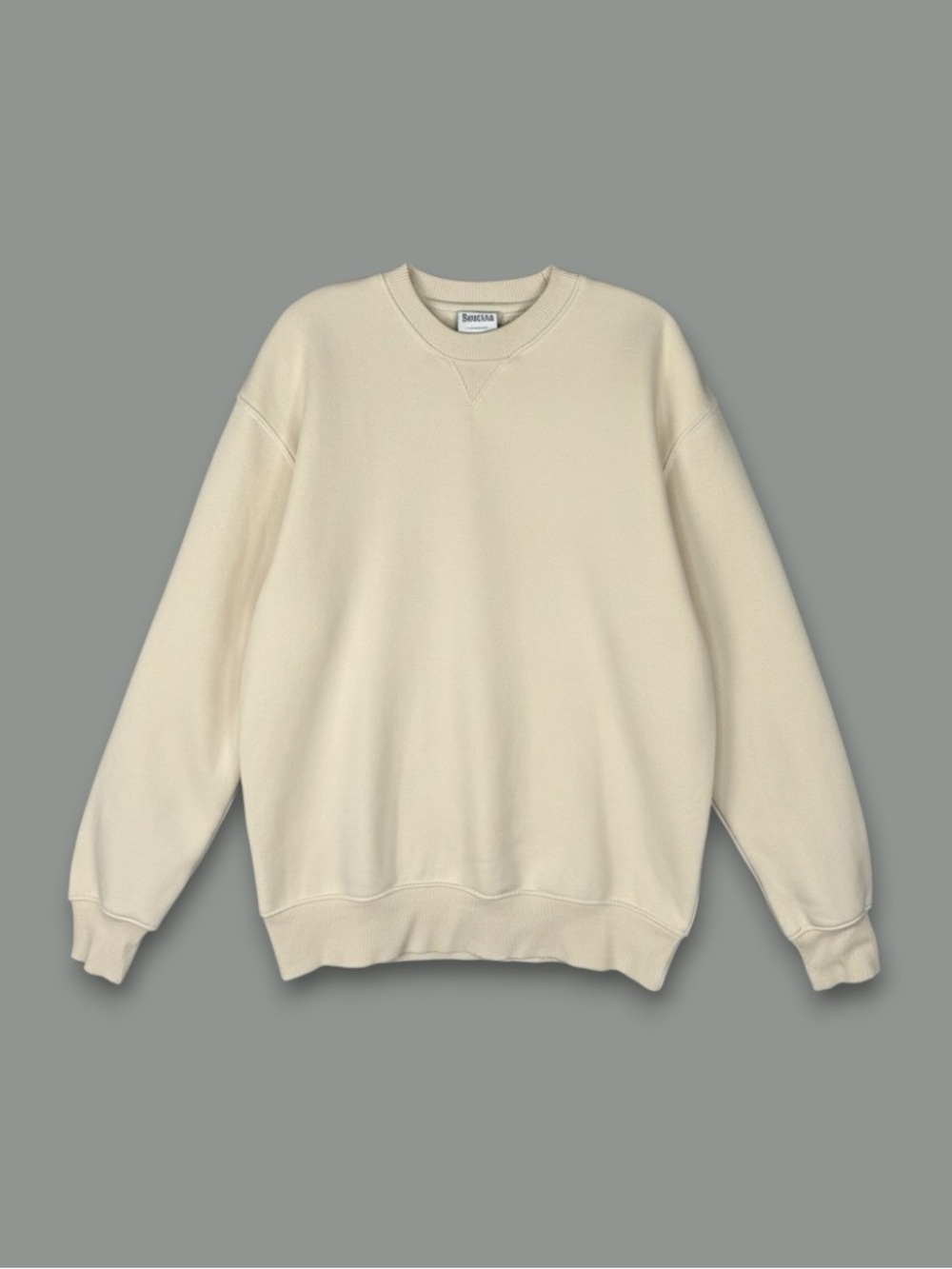 BERSHKA‎ Crew Neck Sweatshirt Solid Cream S Fleece Lined Pullover Streetwear